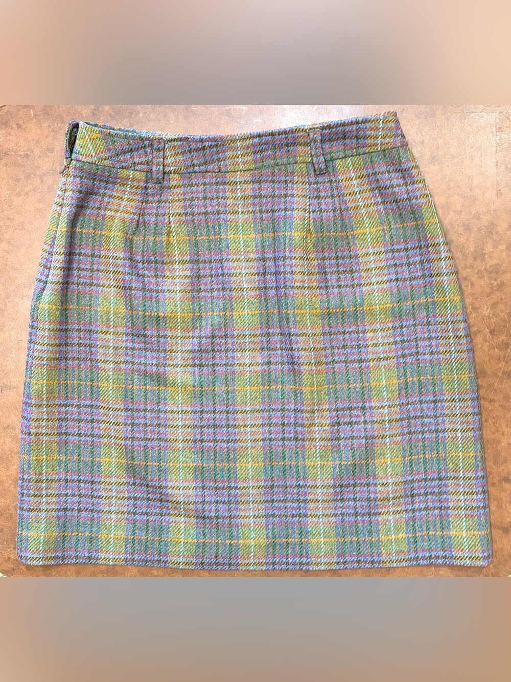 Vintage- 💜 Liz Claiborne- Liz Sport- Pastel Plaid Wool Blend Mini Skirt 💚 - Picture 5 of 9